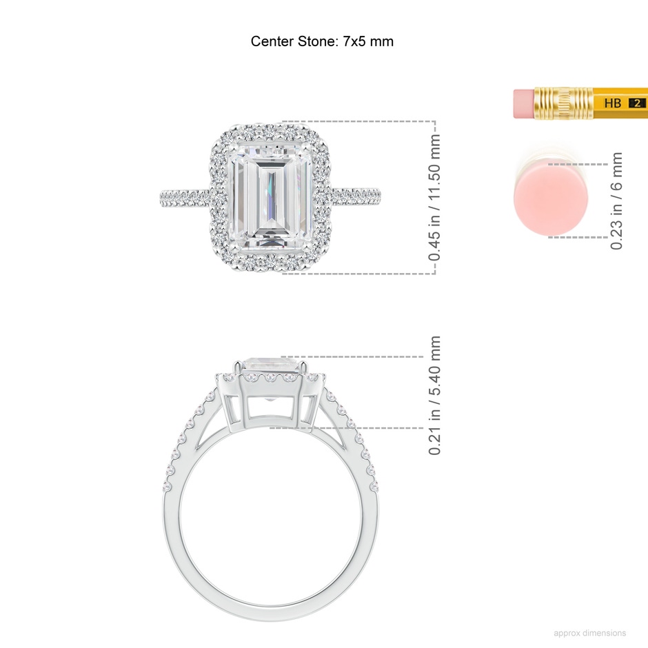 7x5mm FGVS Lab-Grown Emerald-Cut Diamond Halo Ring in White Gold ruler