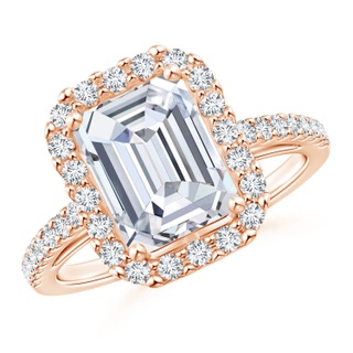 8.5x6.5mm FGVS Lab-Grown Emerald-Cut Diamond Halo Ring in Rose Gold