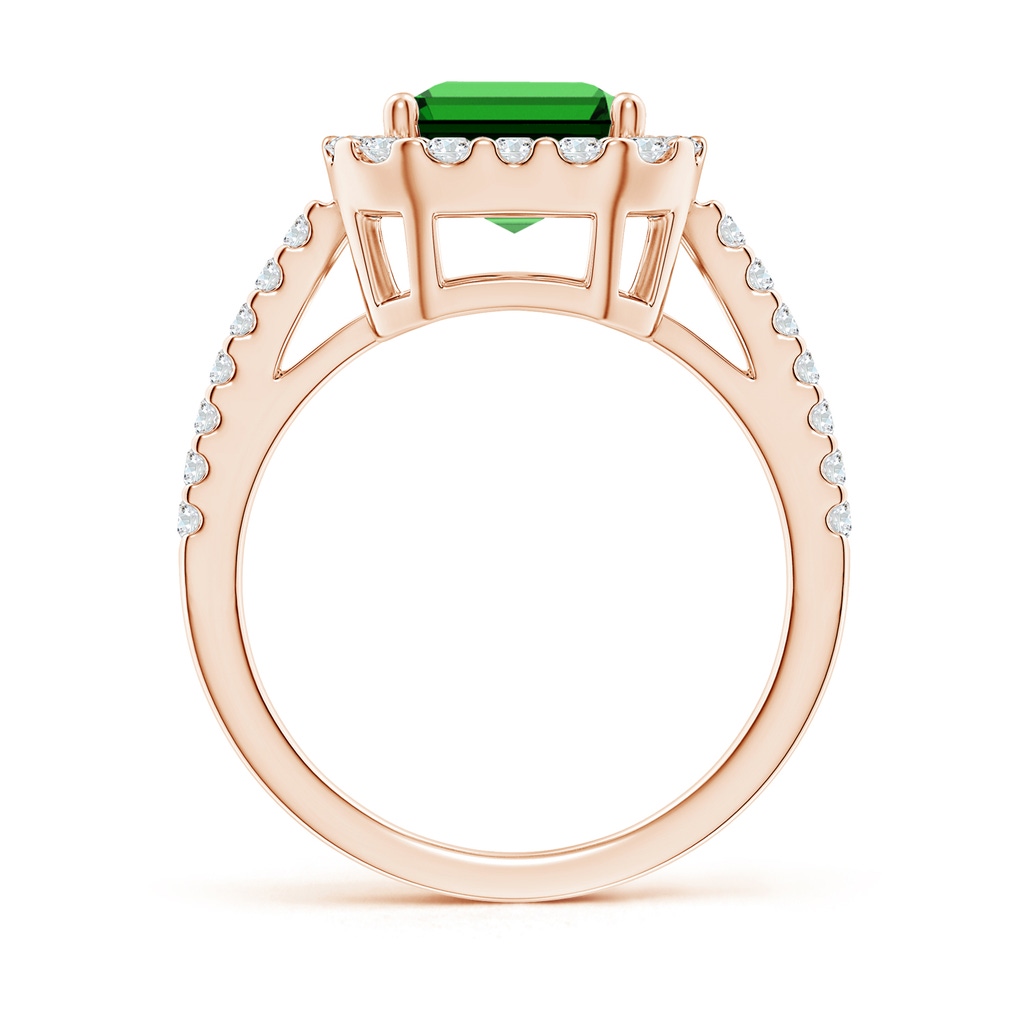 10x8mm Labgrown Lab-Grown Emerald-Cut Emerald Halo Ring in Rose Gold - side 199