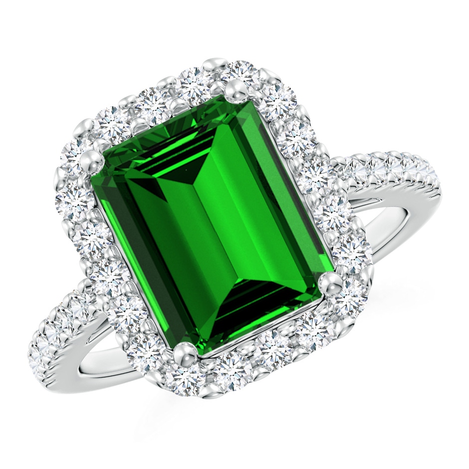 10x8mm Labgrown Lab-Grown Emerald-Cut Emerald Halo Ring in White Gold 