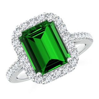 10x8mm Labgrown Lab-Grown Emerald-Cut Emerald Halo Ring in White Gold