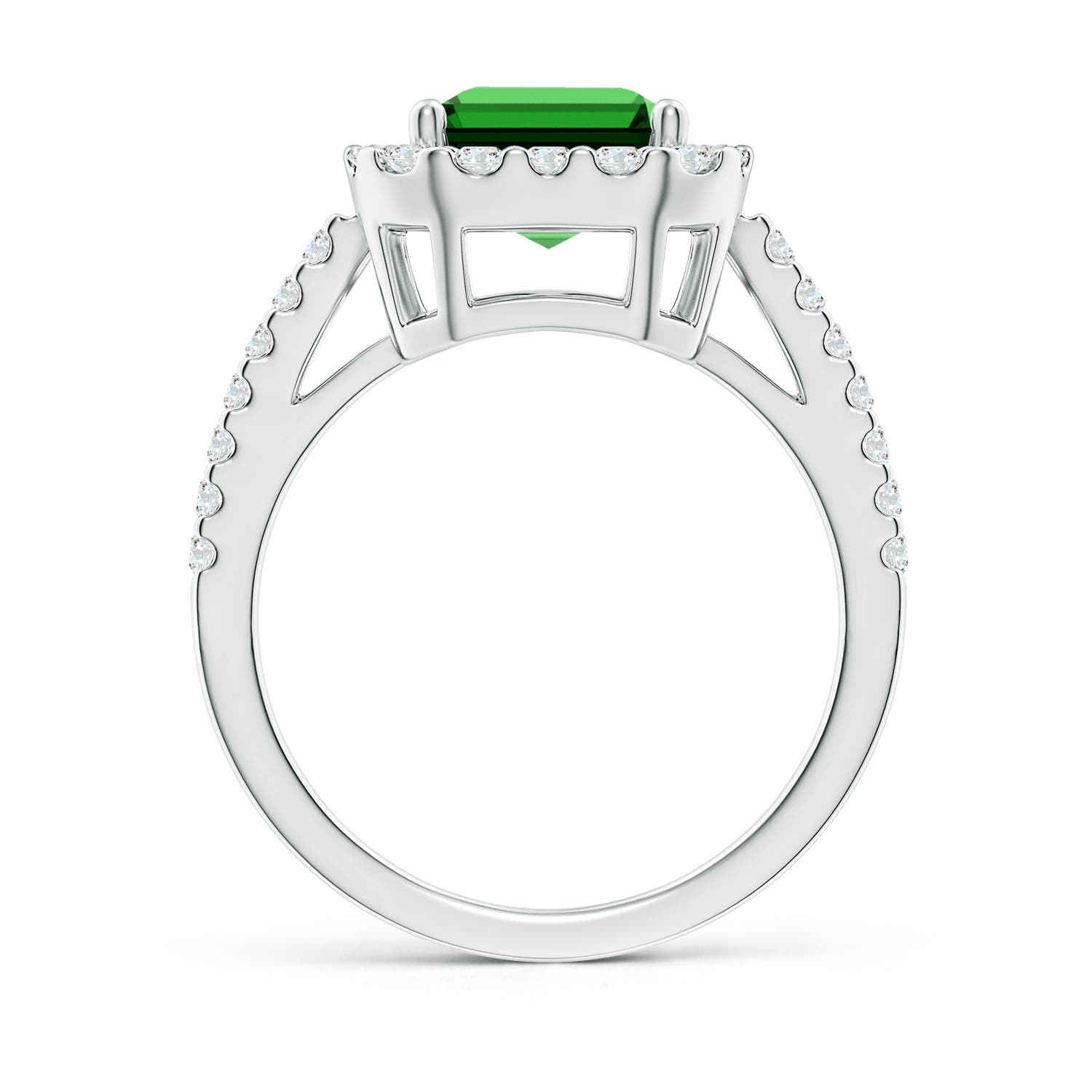 10x8mm Labgrown Lab-Grown Emerald-Cut Emerald Halo Ring in White Gold