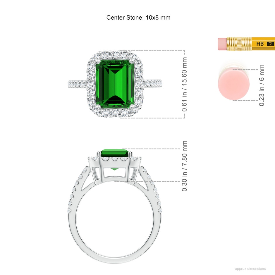 10x8mm Labgrown Lab-Grown Emerald-Cut Emerald Halo Ring in White Gold ruler