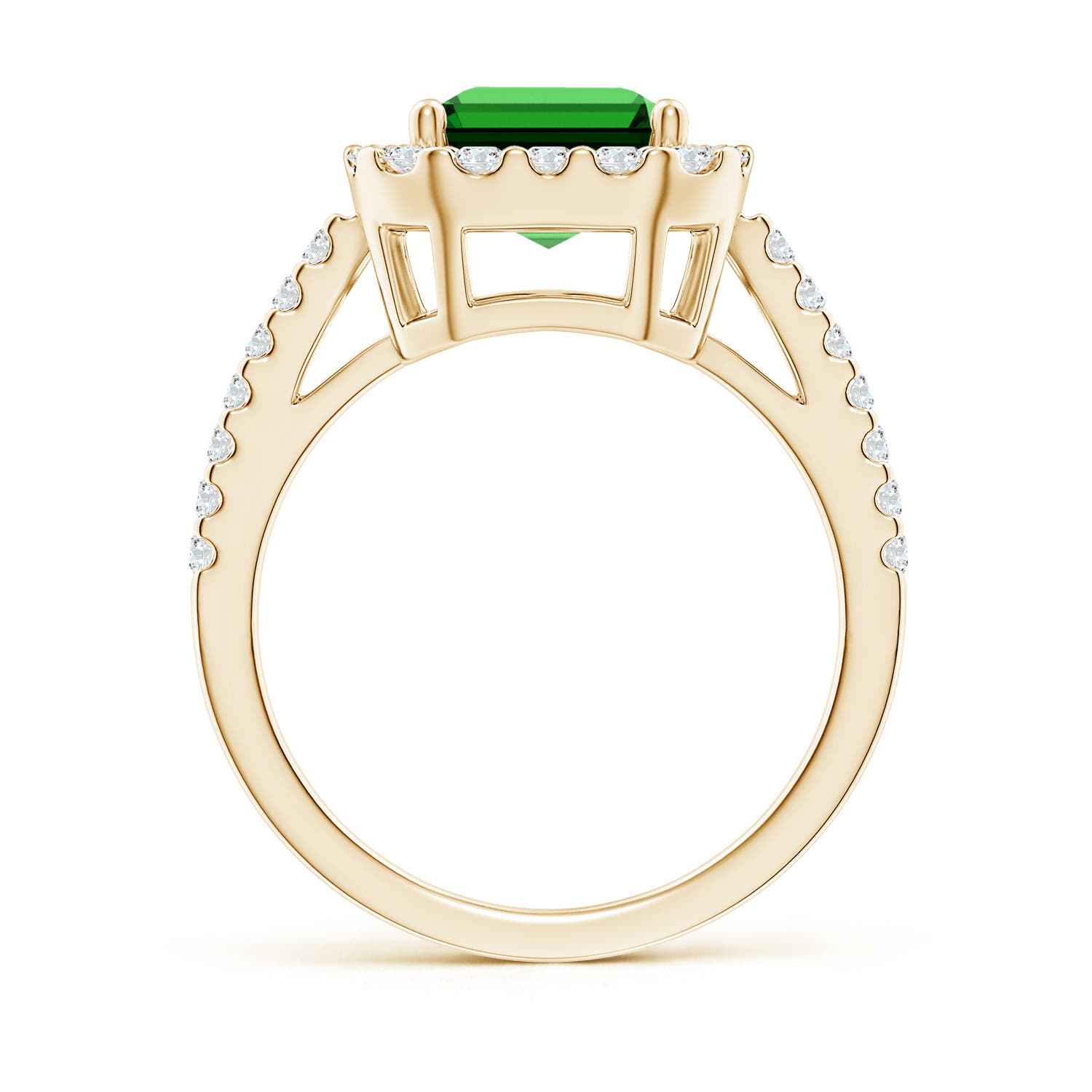 10x8mm Labgrown Lab-Grown Emerald-Cut Emerald Halo Ring in Yellow Gold