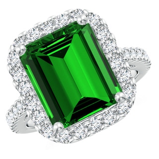 12x10mm Labgrown Lab-Grown Emerald-Cut Emerald Halo Ring in P950 Platinum