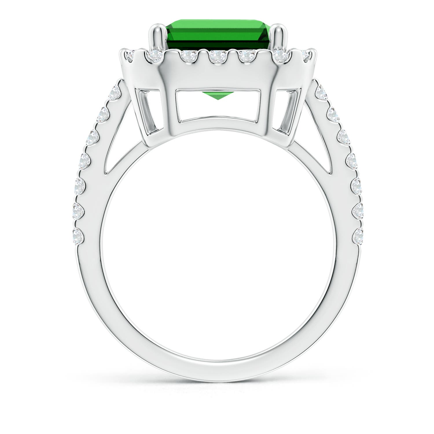 12x10mm Labgrown Lab-Grown Emerald-Cut Emerald Halo Ring in P950 Platinum