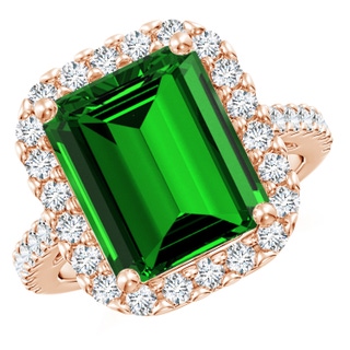 12x10mm Labgrown Lab-Grown Emerald-Cut Emerald Halo Ring in Rose Gold
