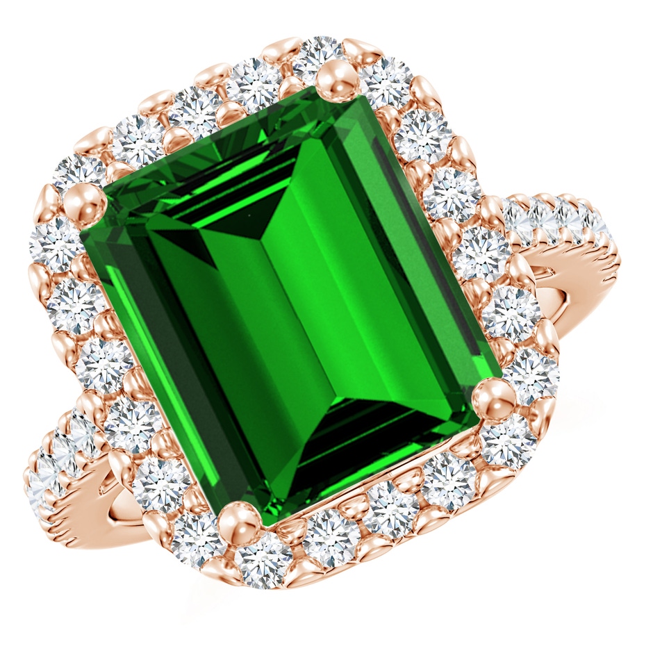 12x10mm Labgrown Lab-Grown Emerald-Cut Emerald Halo Ring in Rose Gold 