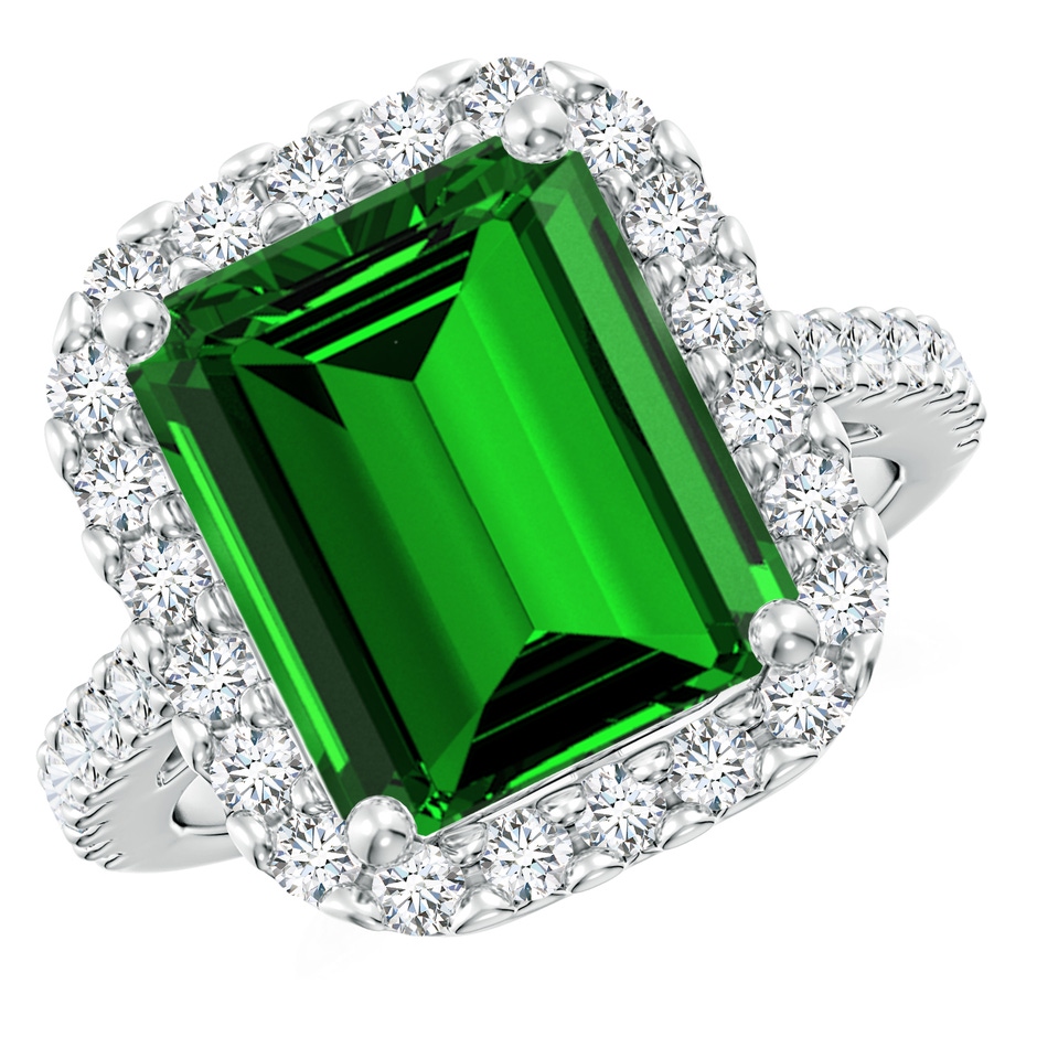 12x10mm Labgrown Lab-Grown Emerald-Cut Emerald Halo Ring in White Gold 
