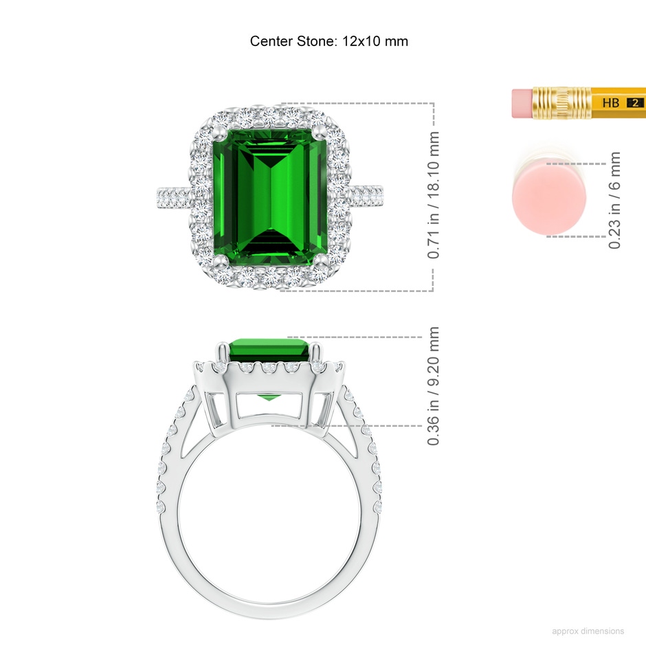 12x10mm Labgrown Lab-Grown Emerald-Cut Emerald Halo Ring in White Gold ruler