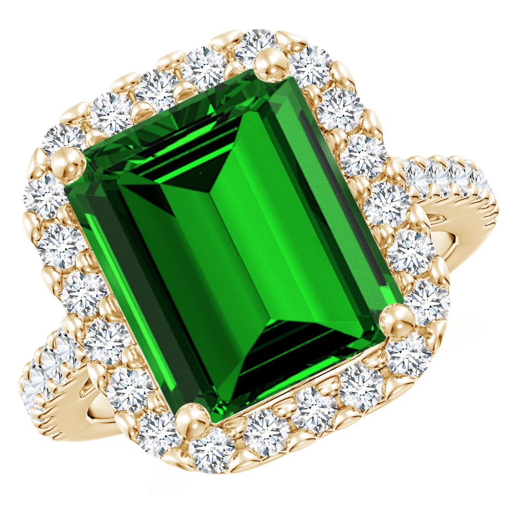 12x10mm Labgrown Lab-Grown Emerald-Cut Emerald Halo Ring in Yellow Gold