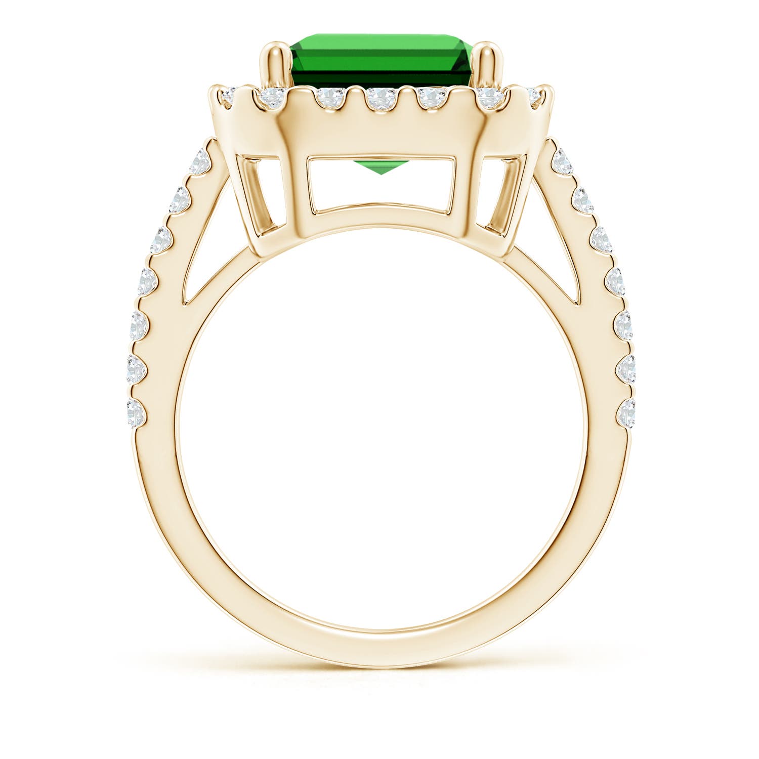 12x10mm Labgrown Lab-Grown Emerald-Cut Emerald Halo Ring in Yellow Gold - side 3