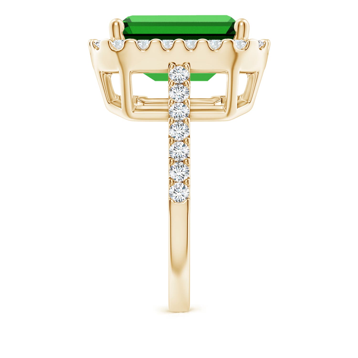 12x10mm Labgrown Lab-Grown Emerald-Cut Emerald Halo Ring in Yellow Gold - side 4