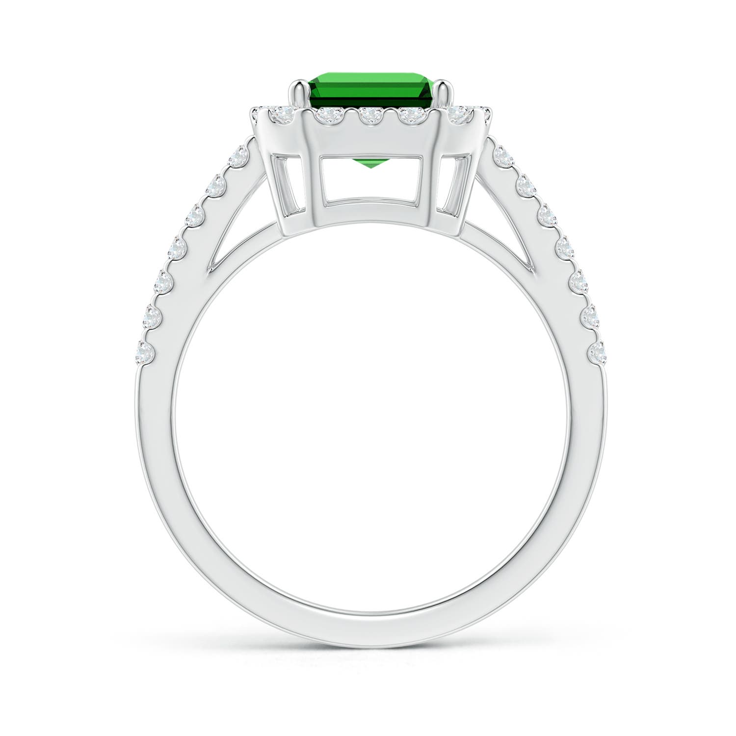 9x7mm Labgrown Lab-Grown Emerald-Cut Emerald Halo Ring in White Gold