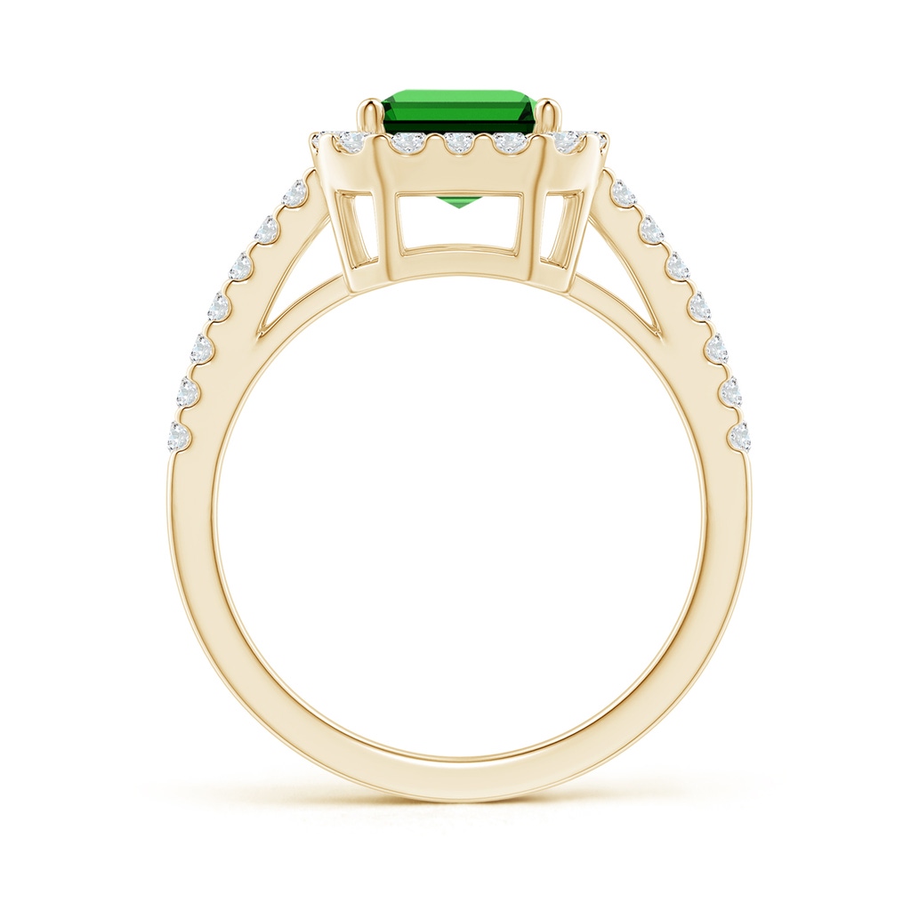 9x7mm Labgrown Lab-Grown Emerald-Cut Emerald Halo Ring in Yellow Gold - side 199