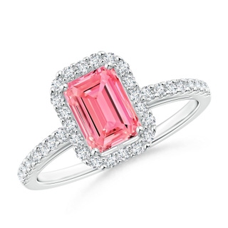 5x3mm Labgrown Emerald-Cut Lab-Grown Fancy Intense Pink Diamond Halo Ring in S999 Silver