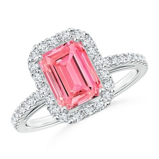 6x4mm Labgrown Emerald-Cut Lab-Grown Fancy Intense Pink Diamond Halo Ring in White Gold