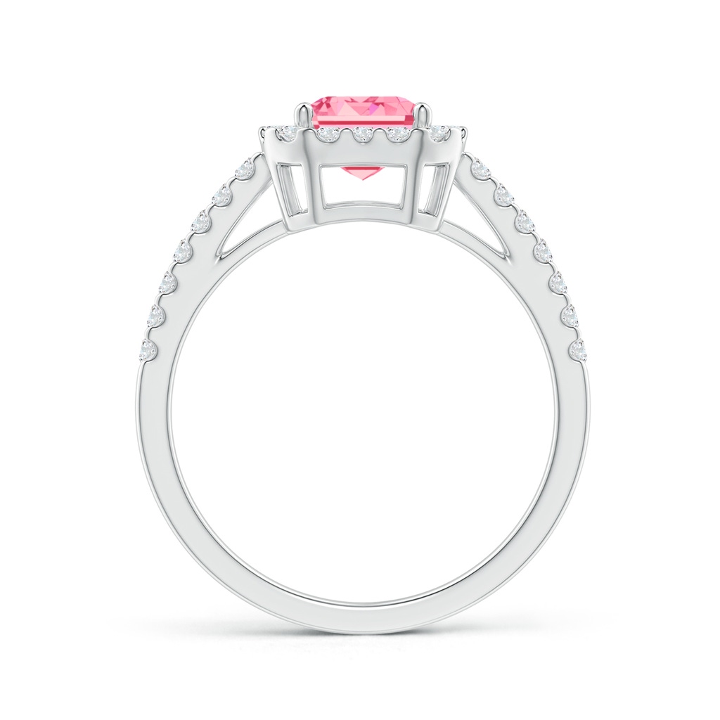 6x4mm Labgrown Emerald-Cut Lab-Grown Fancy Intense Pink Diamond Halo Ring in White Gold - side 199