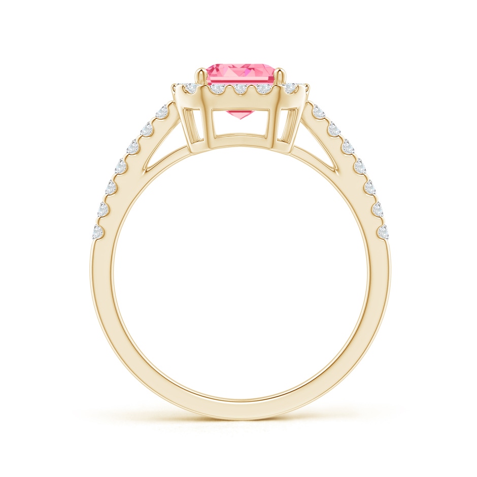 6x4mm Labgrown Emerald-Cut Lab-Grown Fancy Intense Pink Diamond Halo Ring in Yellow Gold side 199