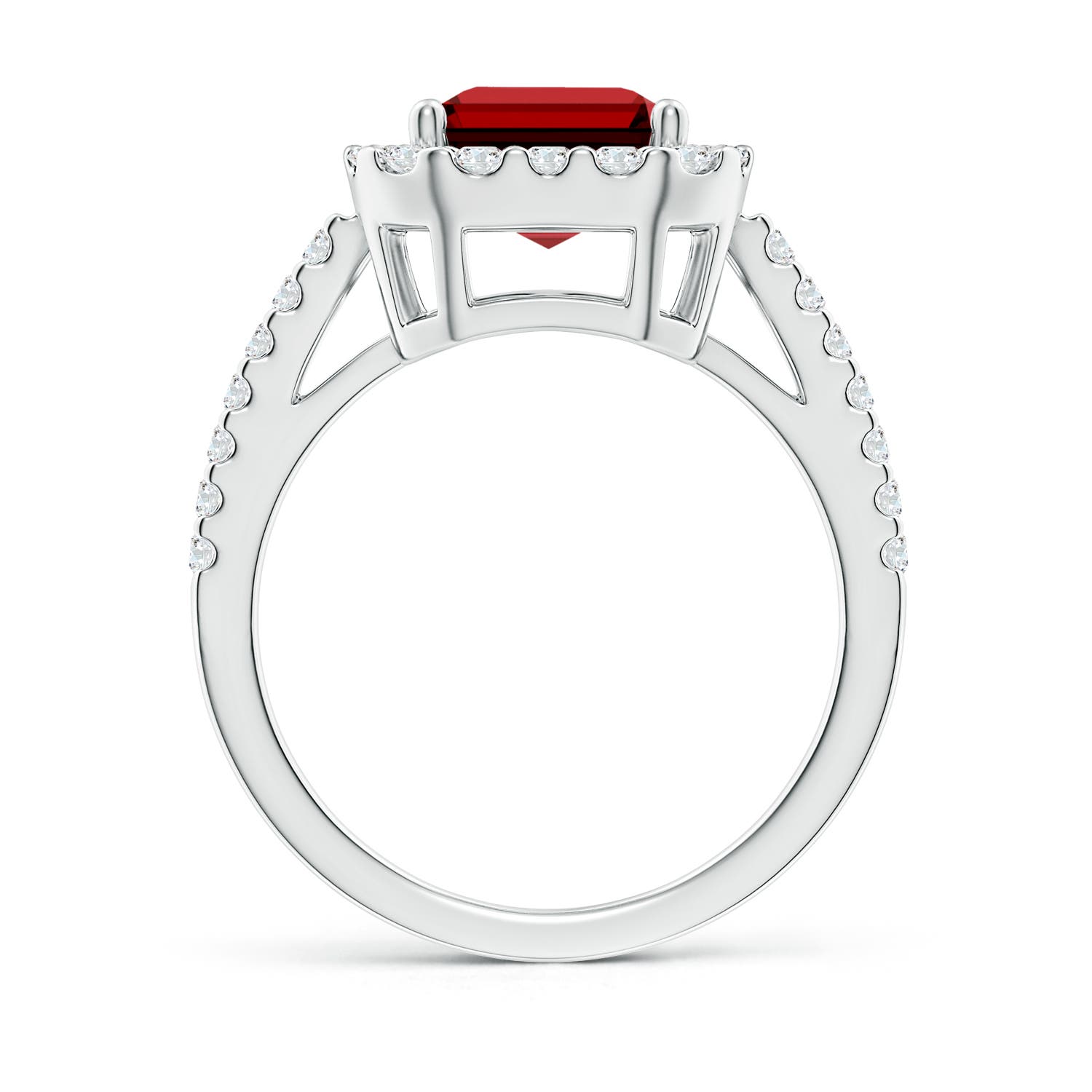 10x8mm Labgrown Lab-Grown Emerald-Cut Ruby Halo Ring in White Gold