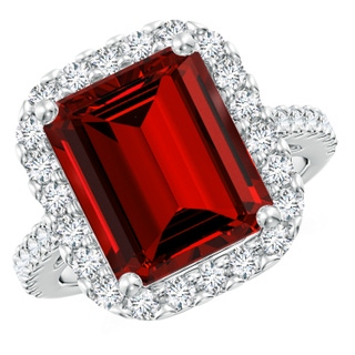 12x10mm Labgrown Lab-Grown Emerald-Cut Ruby Halo Ring in P950 Platinum