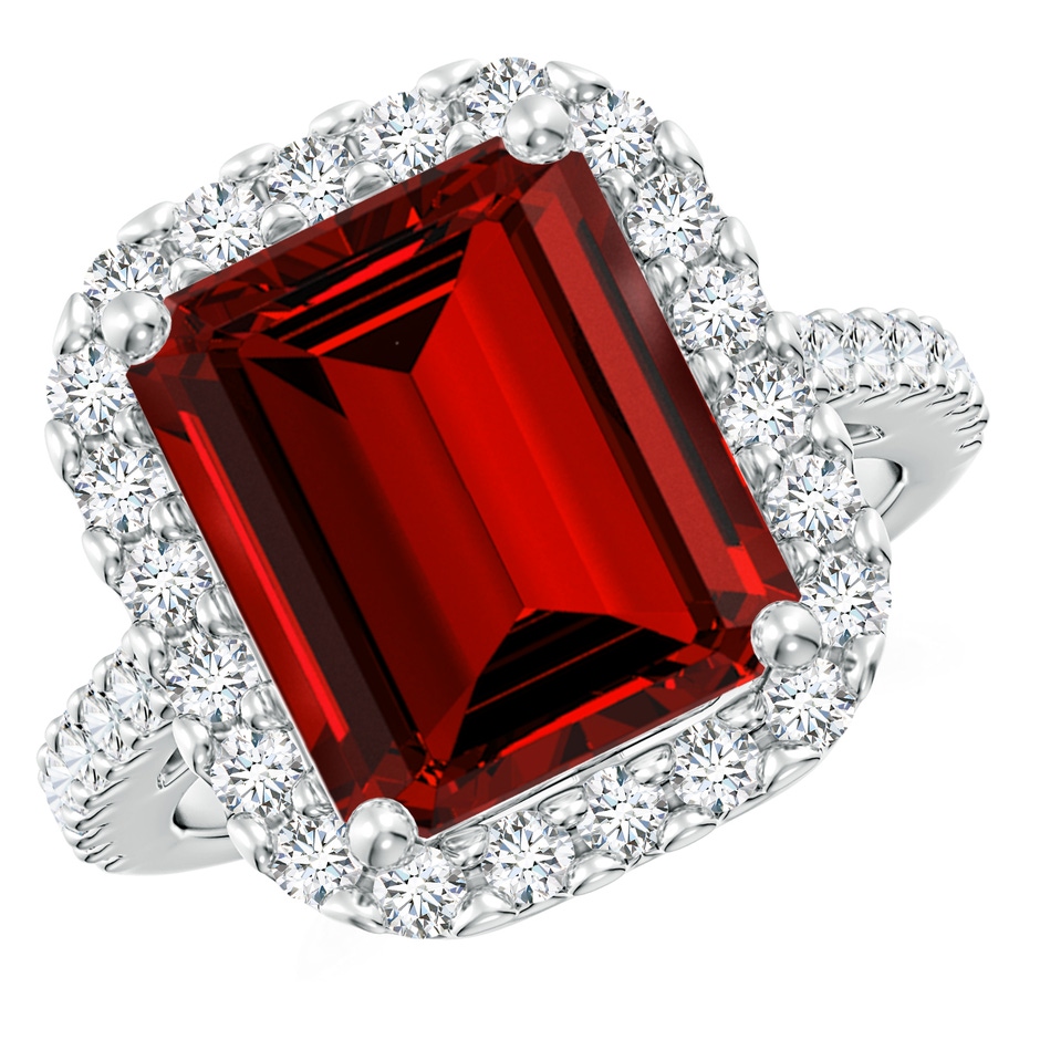 12x10mm Labgrown Lab-Grown Emerald-Cut Ruby Halo Ring in P950 Platinum 
