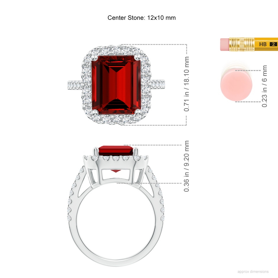 12x10mm Labgrown Lab-Grown Emerald-Cut Ruby Halo Ring in P950 Platinum ruler