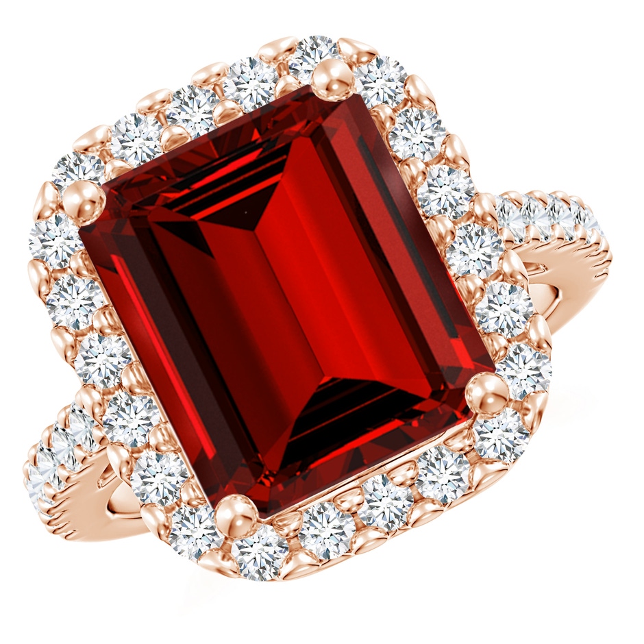 12x10mm Labgrown Lab-Grown Emerald-Cut Ruby Halo Ring in Rose Gold 