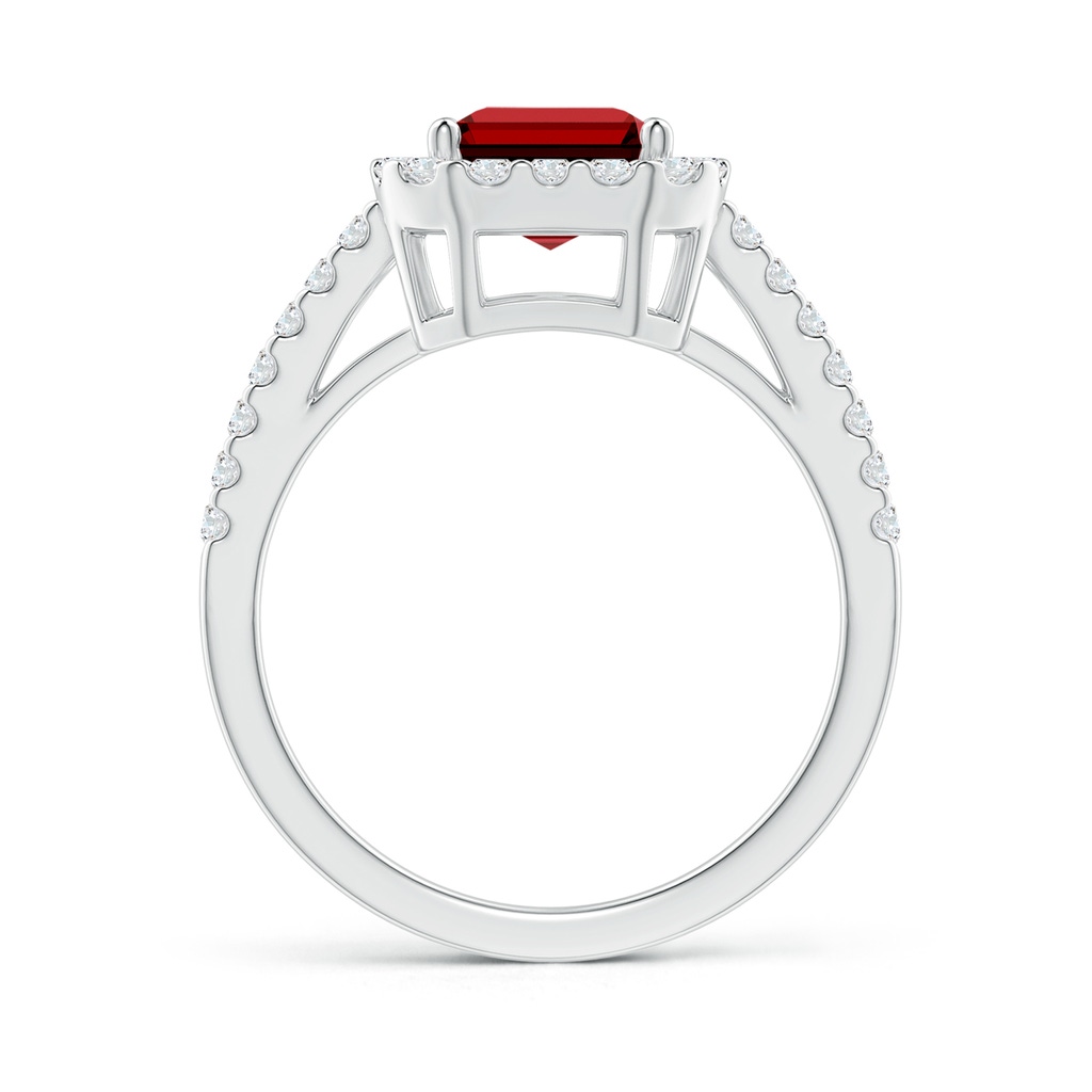 9x7mm Labgrown Lab-Grown Emerald-Cut Ruby Halo Ring in White Gold - side 199
