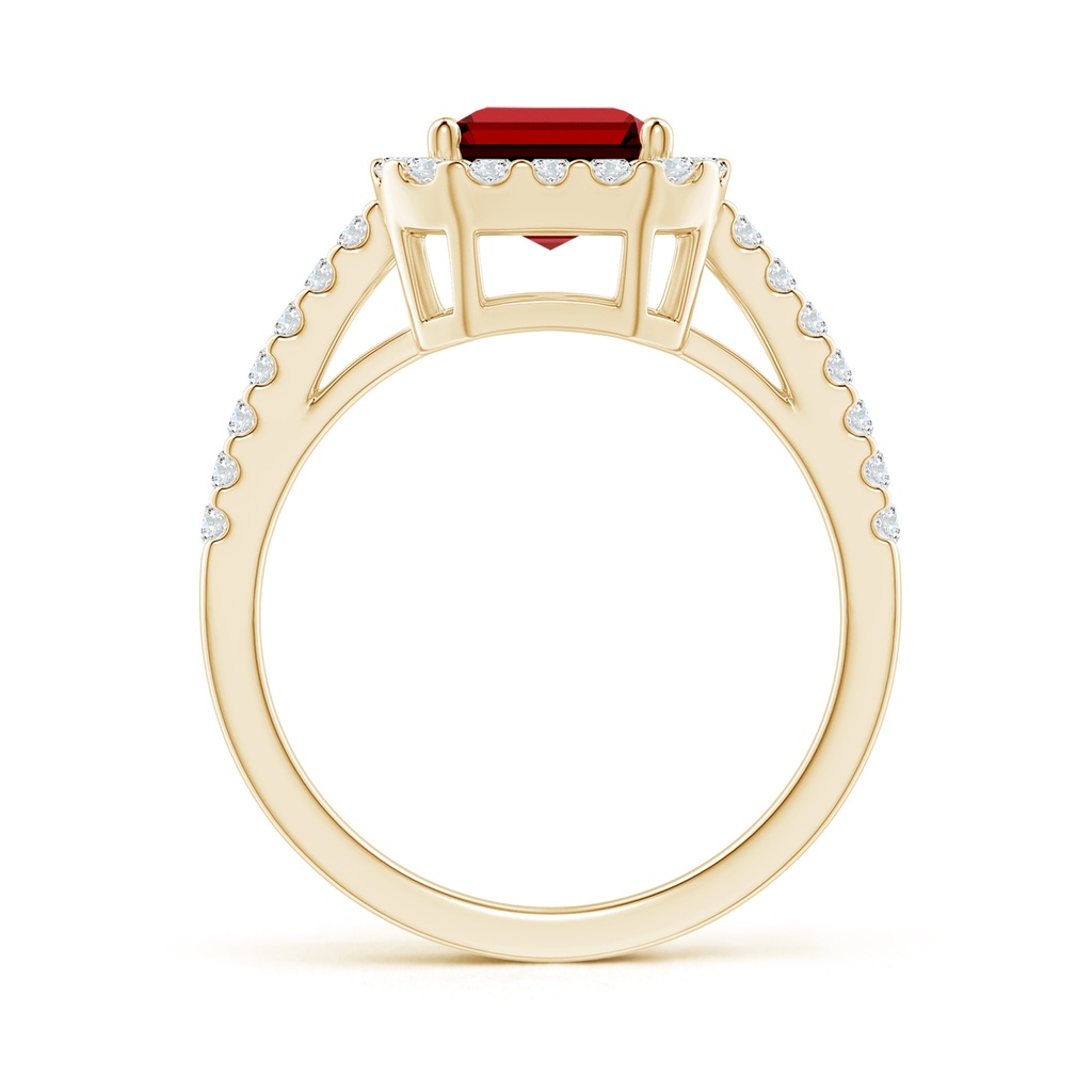 9x7mm Labgrown Lab-Grown Emerald-Cut Ruby Halo Ring in Yellow Gold - side 199