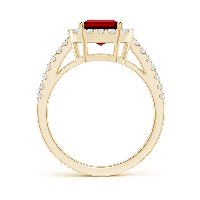 Prong-Set Emerald-Cut Lab-Grown Ruby Halo Ring
