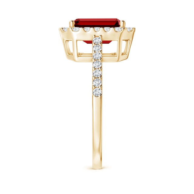 Prong-Set Emerald-Cut Lab-Grown Ruby Halo Ring