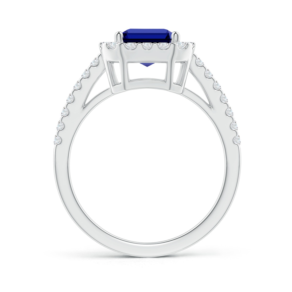 9x7mm Labgrown Lab-Grown Emerald-Cut Blue Sapphire Halo Ring in White Gold Side 199