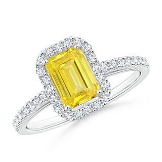 5x3mm Labgrown Emerald-Cut Lab-Grown Fancy Intense Yellow Diamond Halo Ring in P950 Platinum