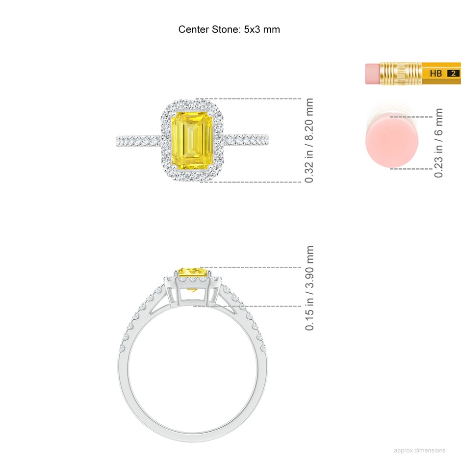 5x3mm Labgrown Emerald-Cut Lab-Grown Fancy Intense Yellow Diamond Halo Ring in P950 Platinum ruler