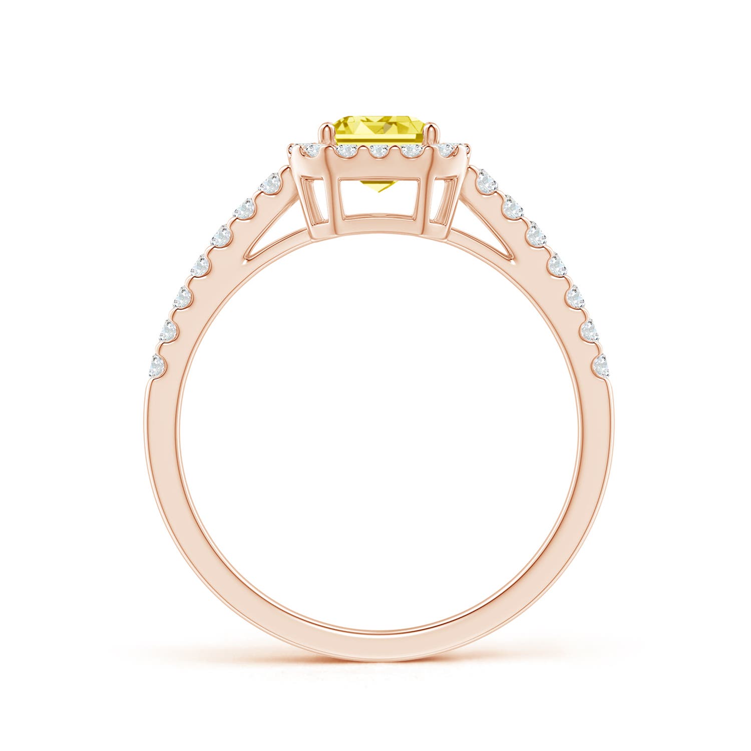 5x3mm Labgrown Emerald-Cut Lab-Grown Fancy Intense Yellow Diamond Halo Ring in Rose Gold