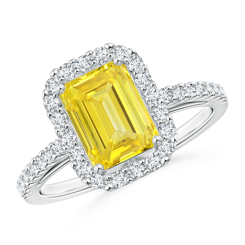 6x4mm Labgrown Emerald-Cut Lab-Grown Fancy Intense Yellow Diamond Halo Ring in P950 Platinum 