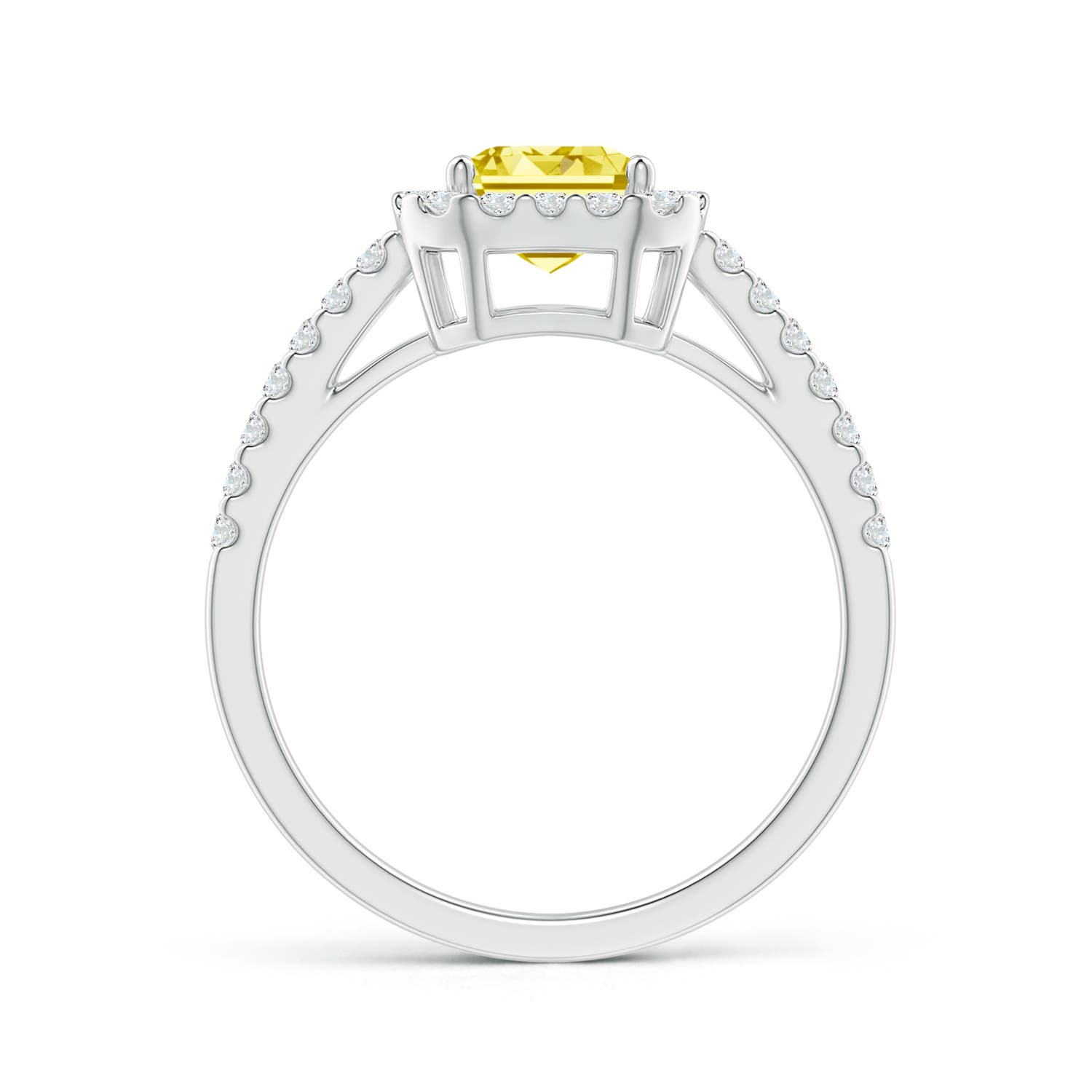 6x4mm Labgrown Emerald-Cut Lab-Grown Fancy Intense Yellow Diamond Halo Ring in P950 Platinum