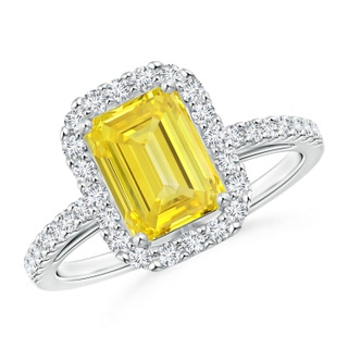 6x4mm Labgrown Emerald-Cut Lab-Grown Fancy Intense Yellow Diamond Halo Ring in White Gold