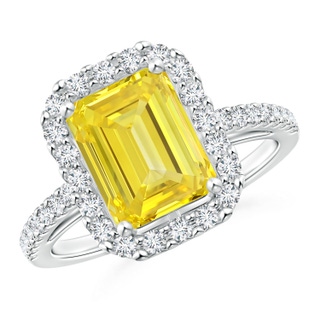 7x5mm Labgrown Emerald-Cut Lab-Grown Fancy Intense Yellow Diamond Halo Ring in P950 Platinum