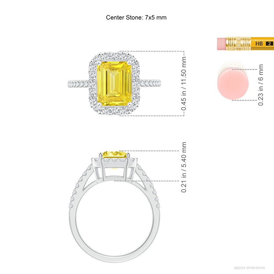 7x5mm Labgrown Emerald-Cut Lab-Grown Fancy Intense Yellow Diamond Halo Ring in P950 Platinum ruler