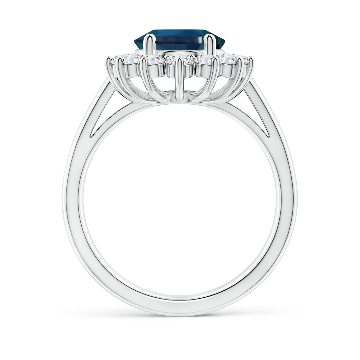 10x8mm Labgrown Princess Diana Inspired Lab-Grown Alexandrite Ring with Diamond Halo in 18K White Gold