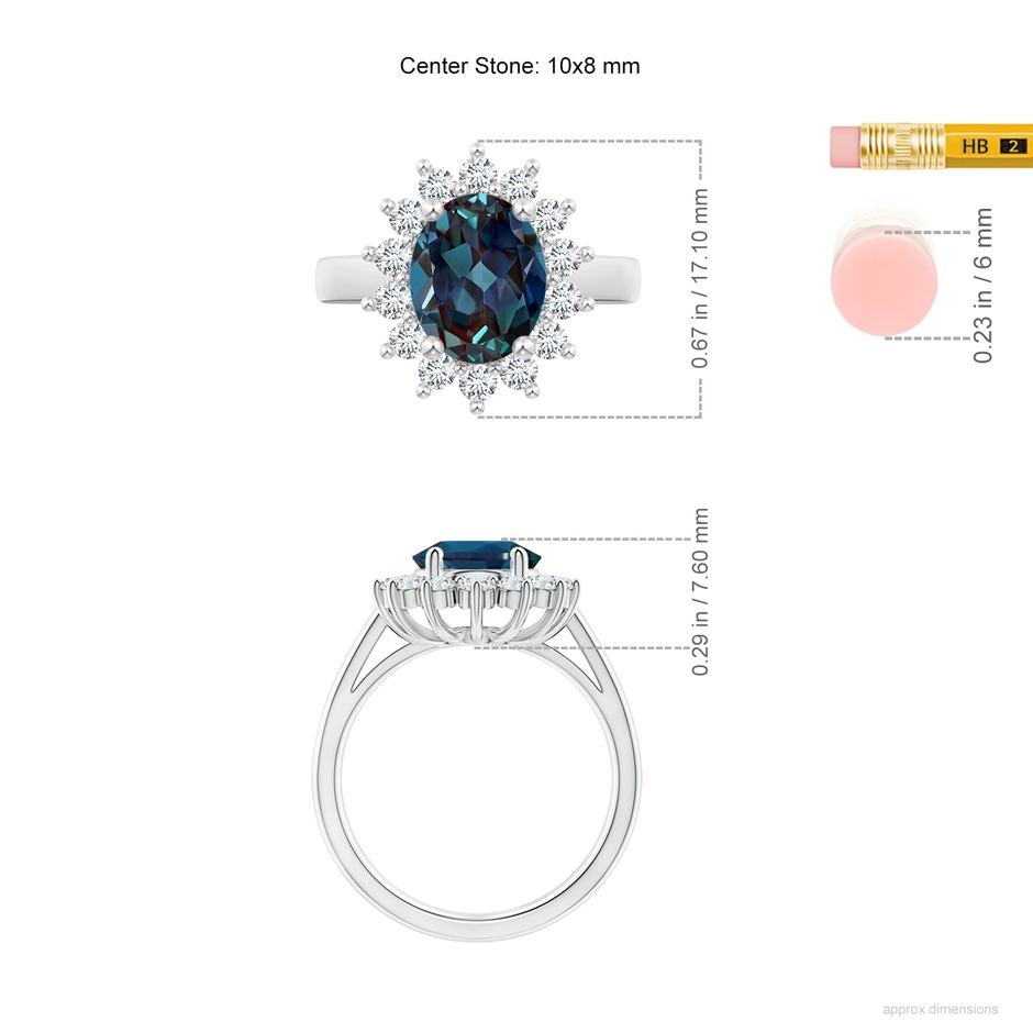 10x8mm Labgrown Princess Diana Inspired Lab-Grown Alexandrite Ring with Diamond Halo in White Gold ruler