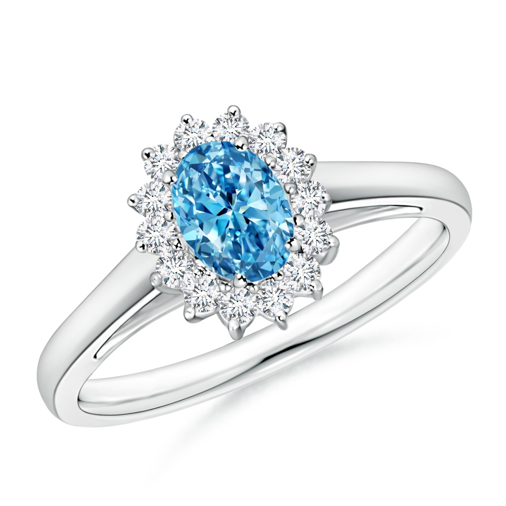 6x4mm Labgrown Princess Diana Inspired Lab-Grown Fancy Intense Blue Diamond Ring with Halo in P950 Platinum