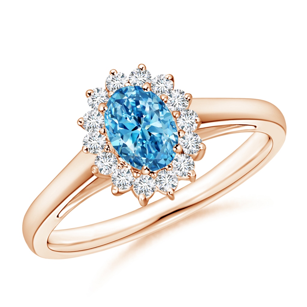 6x4mm Labgrown Princess Diana Inspired Lab-Grown Fancy Intense Blue Diamond Ring with Halo in Rose Gold