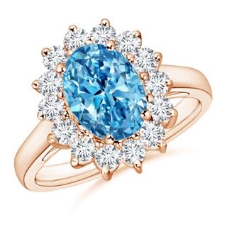 9x7mm Labgrown Princess Diana Inspired Lab-Grown Fancy Intense Blue Diamond Ring with Halo in Rose Gold