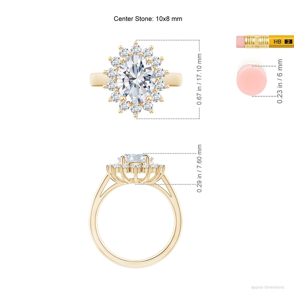 10x8mm FGVS Lab-Grown Diamond Curved Floral Ring in Yellow Gold ruler