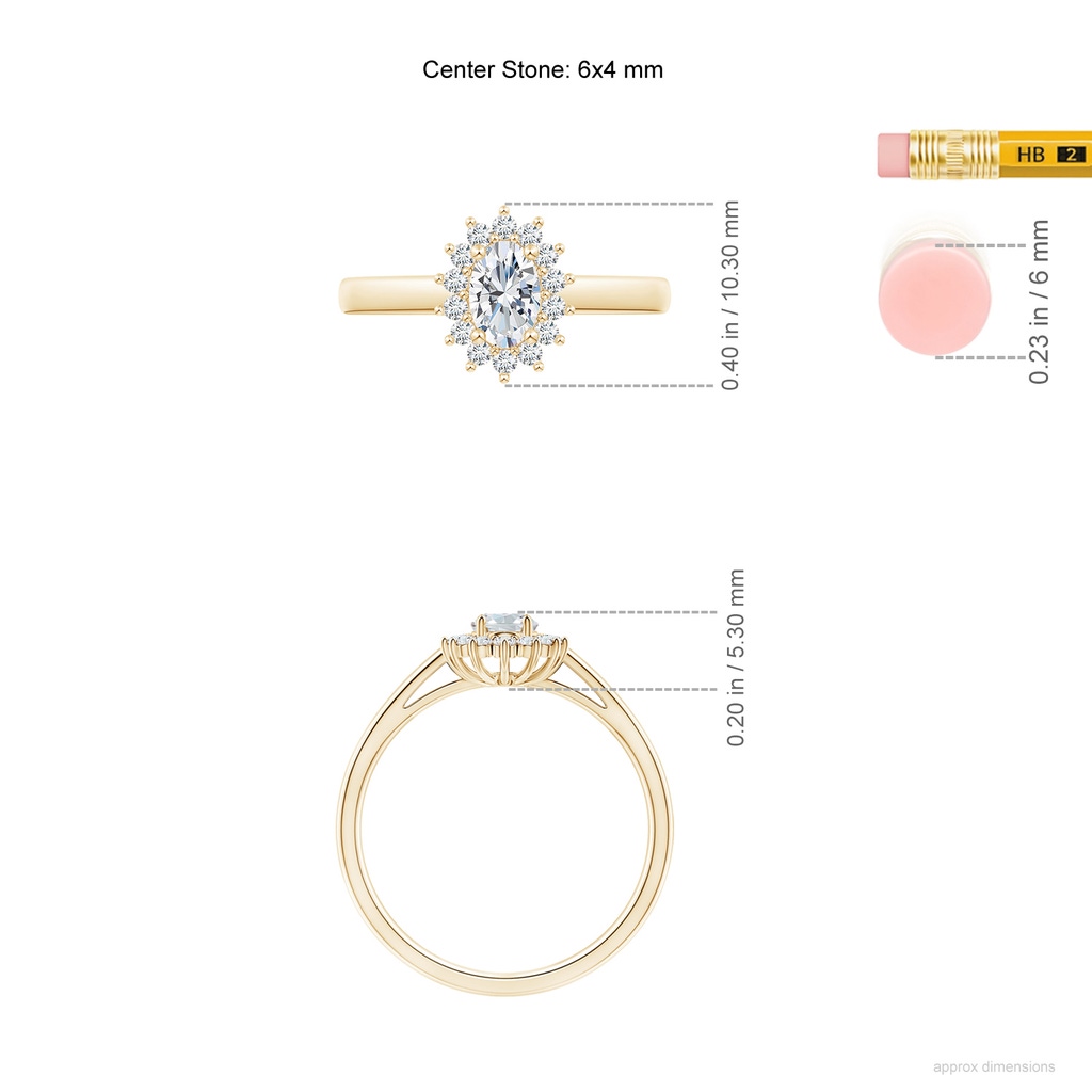 6x4mm FGVS Lab-Grown Diamond Curved Floral Ring in Yellow Gold ruler