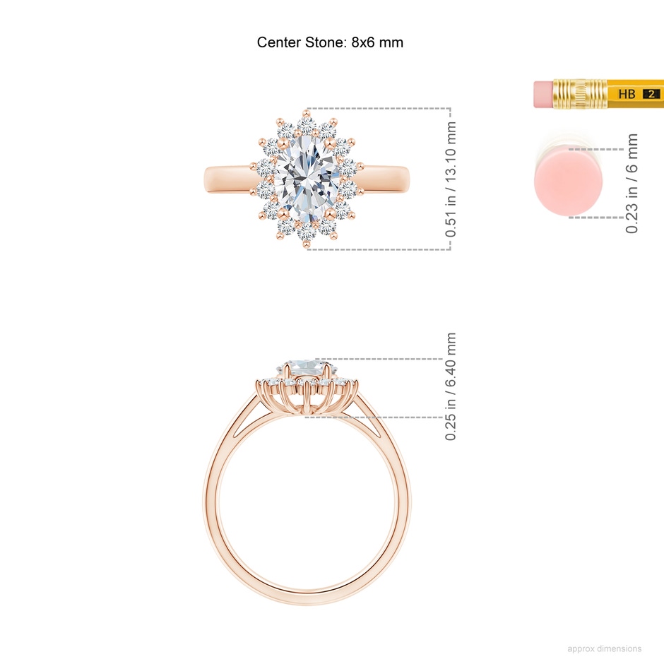 8x6mm FGVS Lab-Grown Diamond Curved Floral Ring in Rose Gold ruler