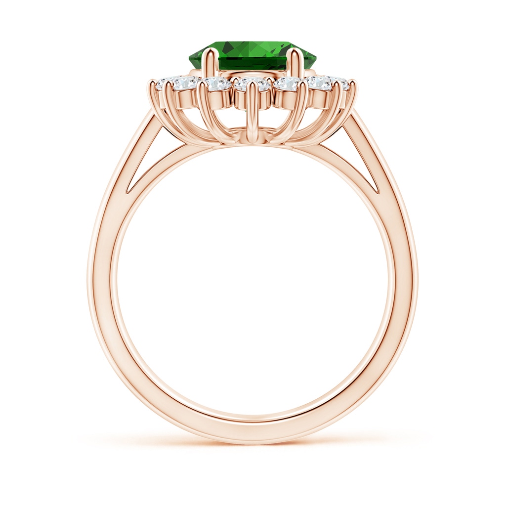10x8mm Labgrown Lab-Grown Princess Diana Inspired Emerald Ring with Diamond Halo in Rose Gold - side 199